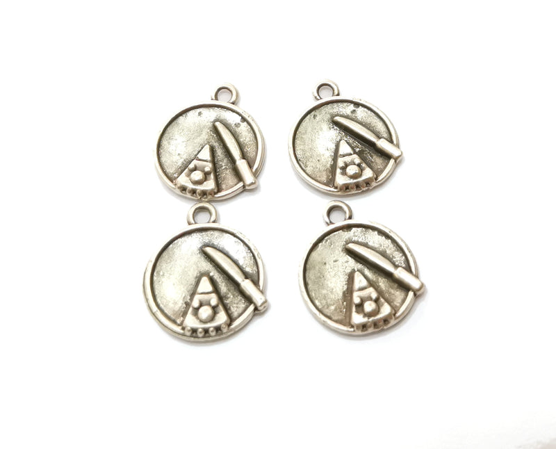 10 cake slice knife Charms Antique Silver Plated Charm (17x14mm) G19203
