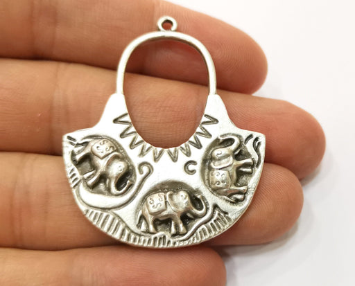 2 Elephant Charms Antique Silver Plated Charm (47x39mm) G19205