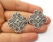 2 Filigree Charms Antique Silver Plated Charm (36x33mm) G19206