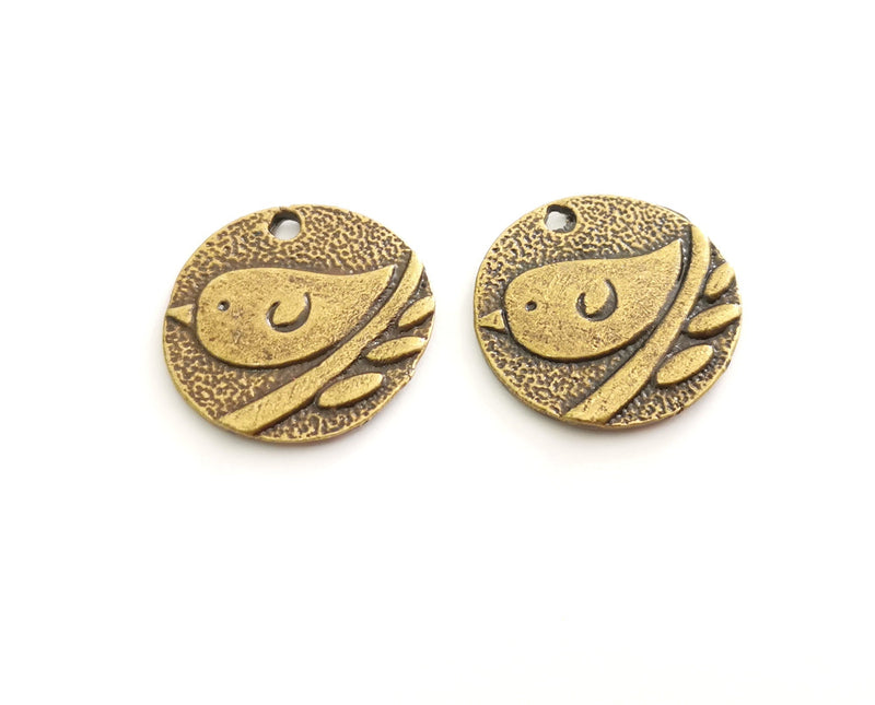 4 Antique Bronze  Bird, Branch Charms Antique Bronze Plated Charms (23mm) G18617