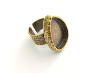 Bronze Ring Blank Setting Cabochon Base inlay Ring Back Mounting Adjustable Ring Base Bezel (26x18mm drop blank)Antique Bronze Plated G18622
