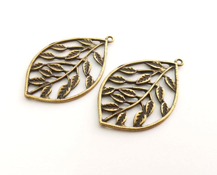 2 Leaf Charms Antique Bronze Plated Charms (49x30mm)  G18626