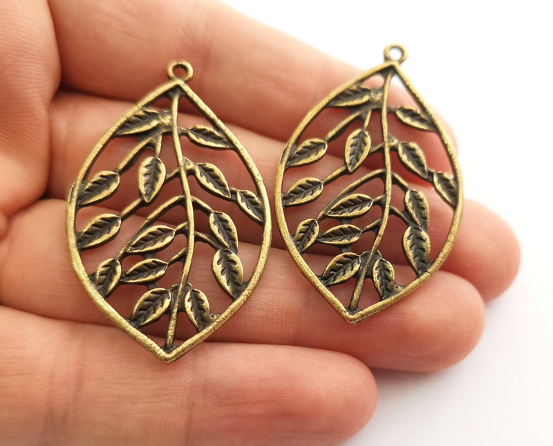 2 Leaf Charms Antique Bronze Plated Charms (49x30mm)  G18626