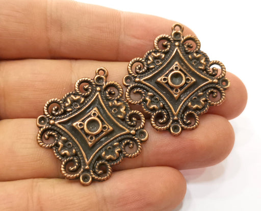 2 Filigree Charms Antique Copper Plated Charm (36x33mm) G19213