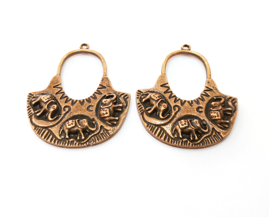 2 Elephant Charms Antique Copper Plated Charm (47x39mm) G19215