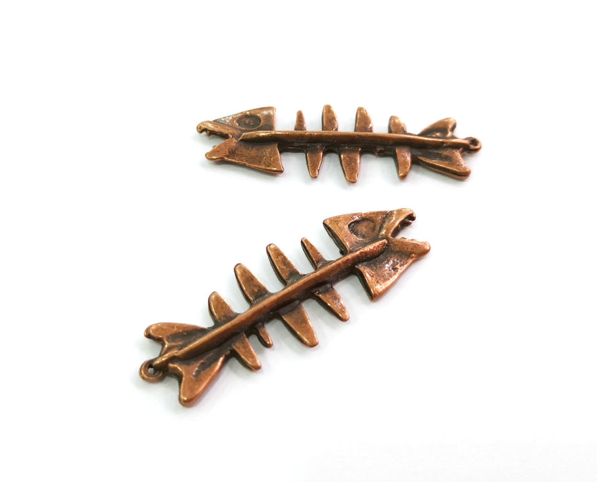2 Copper Fish bone Charms Antique Copper Plated Charms (52x19mm) G18633