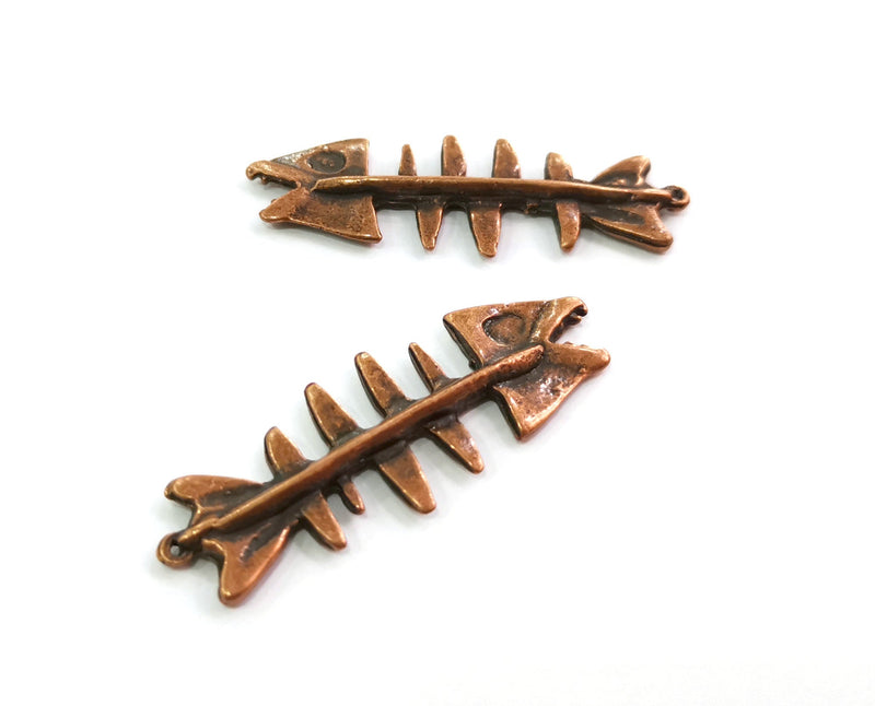 2 Copper Fish bone Charms Antique Copper Plated Charms (52x19mm) G18633