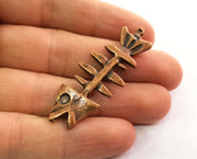 2 Copper Fish bone Charms Antique Copper Plated Charms (52x19mm) G18633