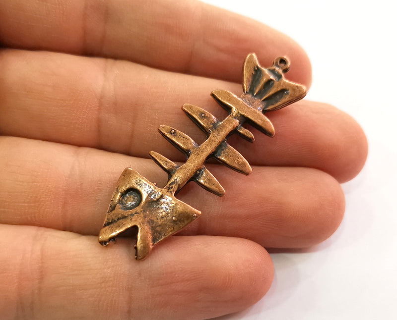 2 Copper Fish bone Charms Antique Copper Plated Charms (52x19mm) G18633
