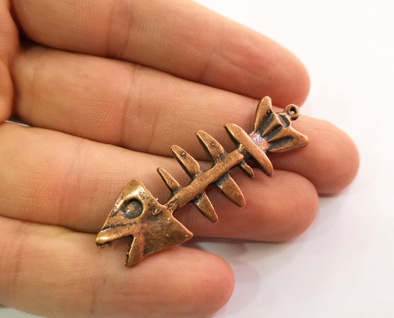 2 Copper Fish bone Charms Antique Copper Plated Charms (52x19mm) G18633