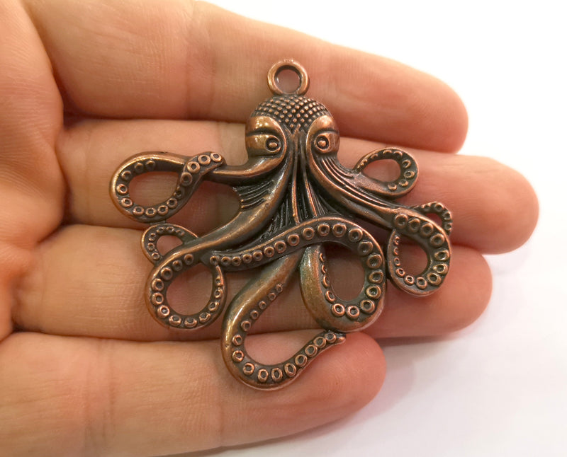 2 Octopus Charms Antique Copper Plated Charms (54x56mm)  G18634