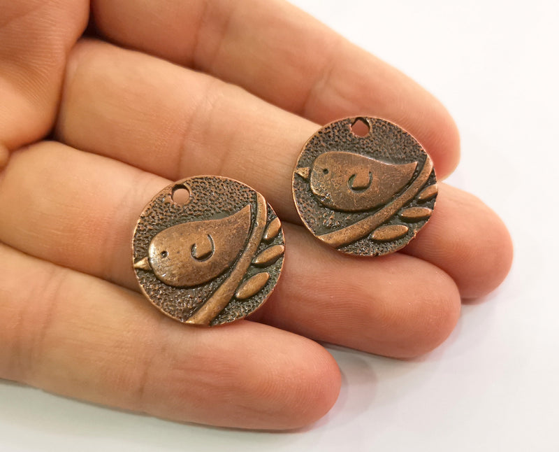 4  Copper Bird, Branch Charms Antique Copper Plated Charms (23mm) G18638