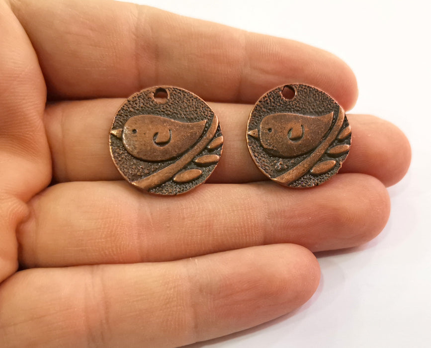 4  Copper Bird, Branch Charms Antique Copper Plated Charms (23mm) G18638