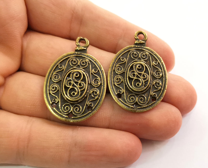 2 Antique Bronze Charms Connector Antique Bronze Plated Charms (37x25mm)  G18644
