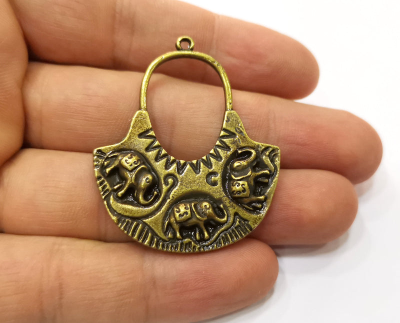 2 Elephant Charms Antique Bronze Plated Charm (47x39mm) G19229