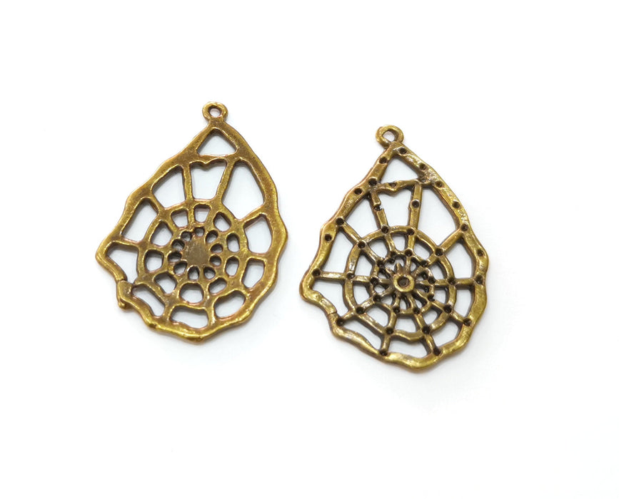 4 Spider web Charms Antique Bronze Plated Charms (36x23mm)  G19239