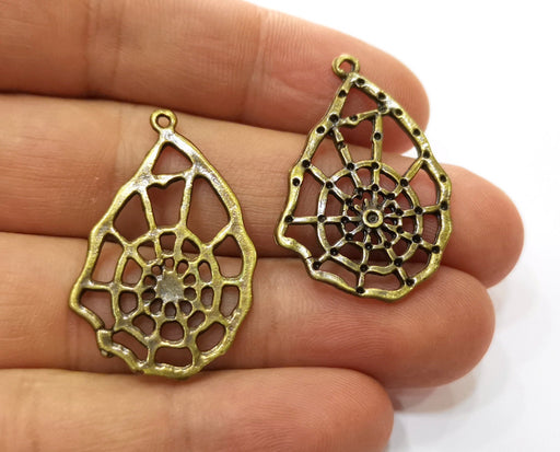 4 Spider web Charms Antique Bronze Plated Charms (36x23mm)  G19239