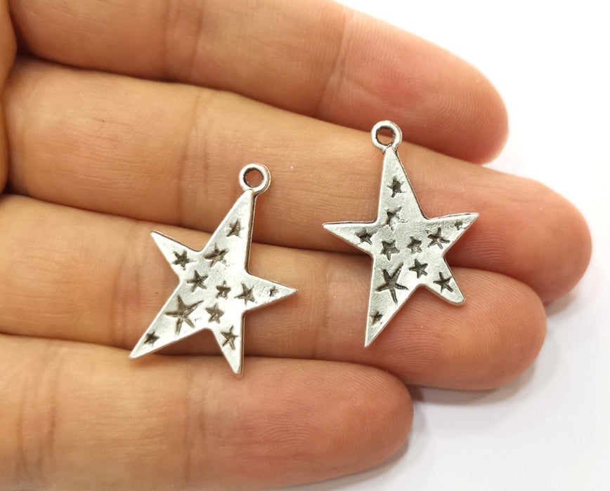 5 Stars Charms Antique Silver Plated Charms (29x20mm)  G18654