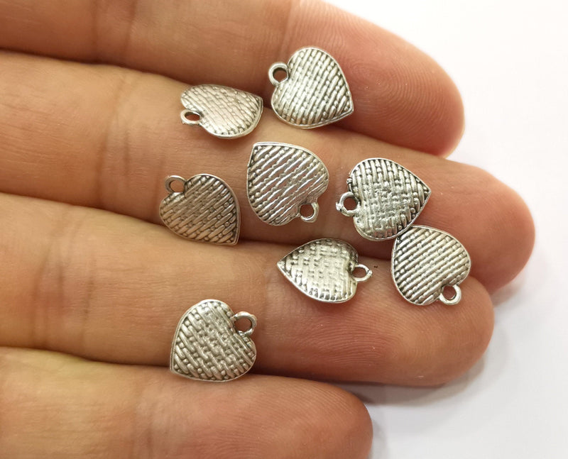 10 Heart Charms Antique Silver Plated Charms  (both side same) (12x10mm)  G18659