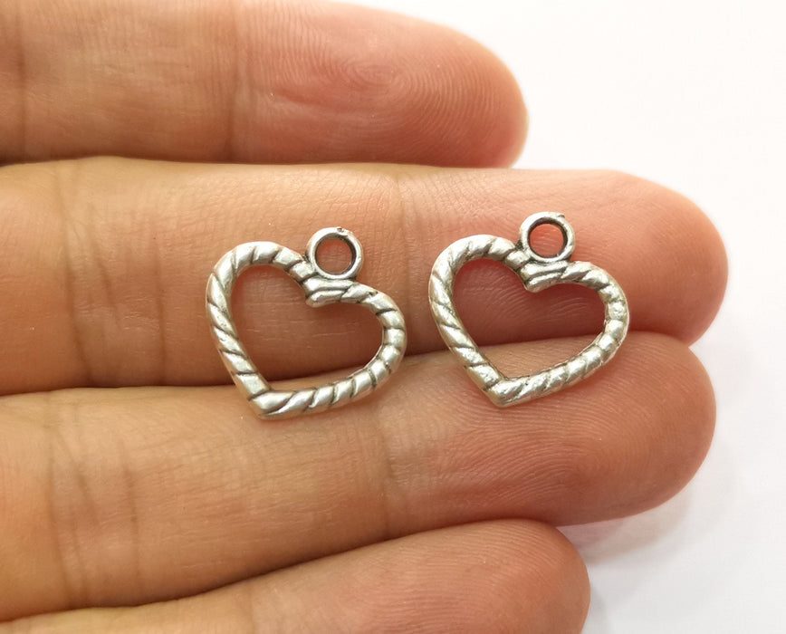 10 Twisted Heart Charms Antique Silver Plated Charms  (17x17mm)  G18661