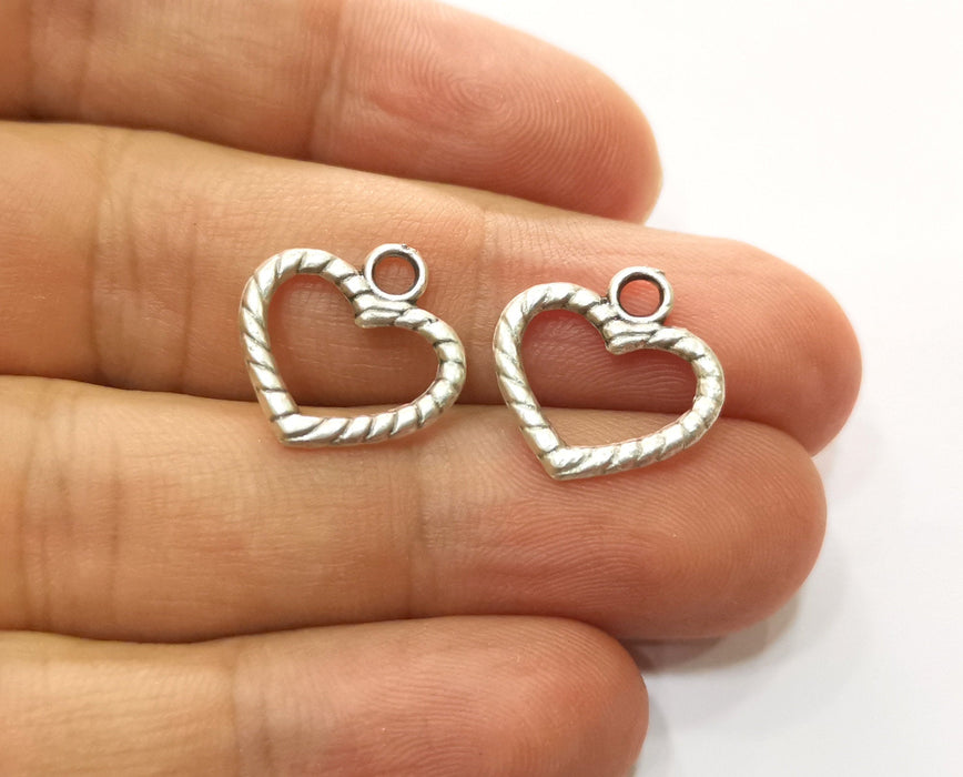 10 Twisted Heart Charms Antique Silver Plated Charms  (17x17mm)  G18661