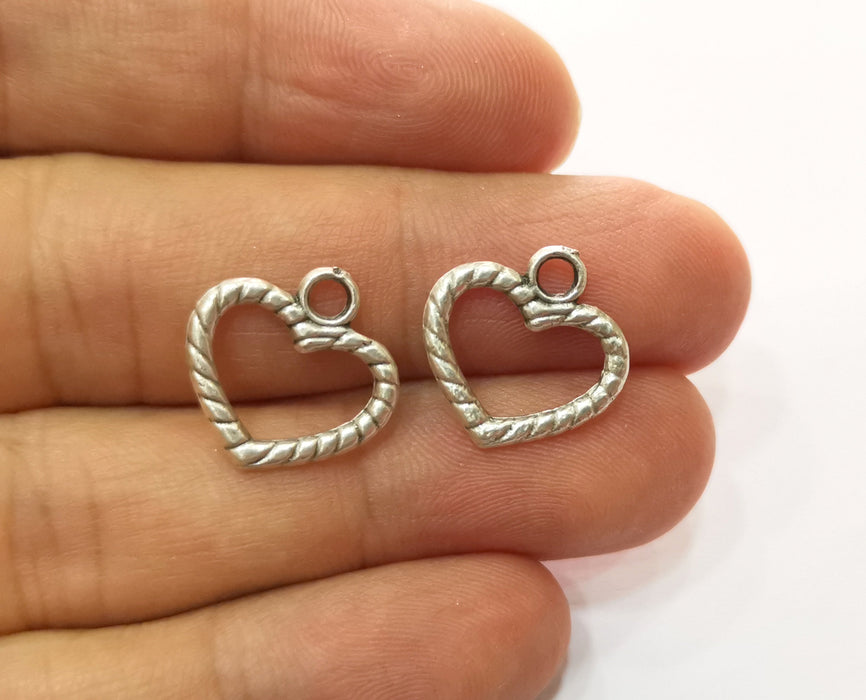 10 Twisted Heart Charms Antique Silver Plated Charms  (17x17mm)  G18661