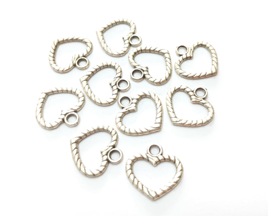 10 Twisted Heart Charms Antique Silver Plated Charms  (17x17mm)  G18661