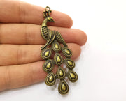 2 Peacock Charms Antique Bronze Plated Charms (76x27mm)  G19244
