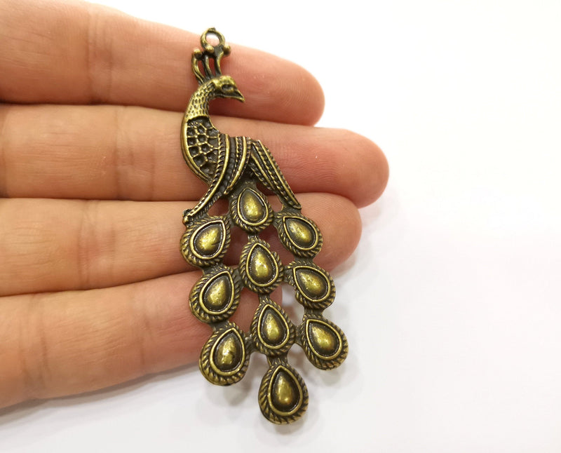 2 Peacock Charms Antique Bronze Plated Charms (76x27mm)  G19244