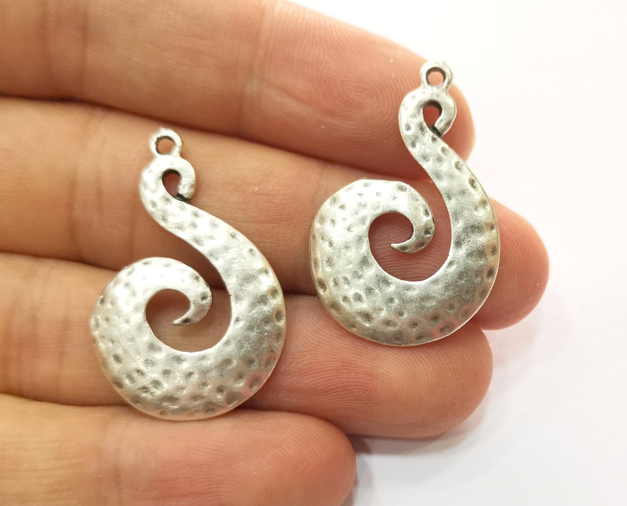 2 Silver Hammered Charms Antique Silver Plated Charms (34x22mm)  G18666