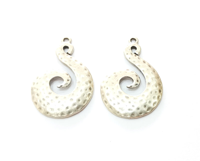 2 Silver Hammered Charms Antique Silver Plated Charms (34x22mm)  G18666