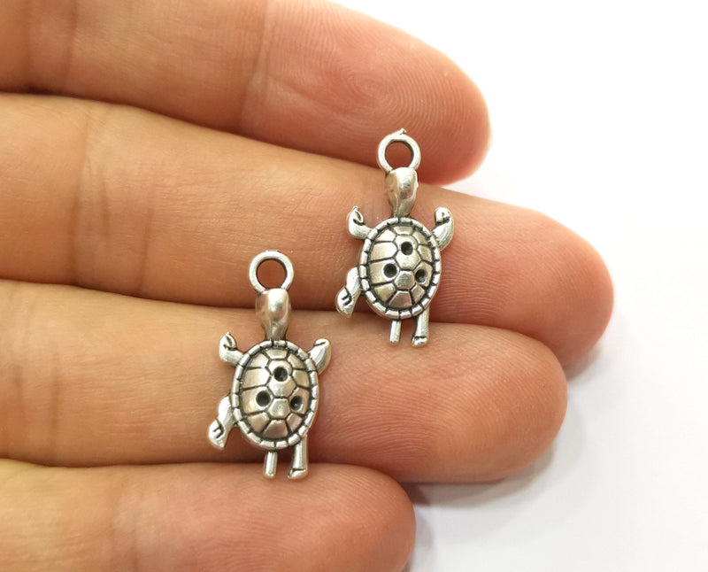 10 Turtle Charms Antique Silver Plated Charms (22x11mm)  G18667