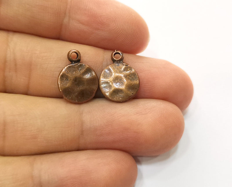 10 Hammered Round Charms Antique Copper Plated Charms (15x11mm)  G18674