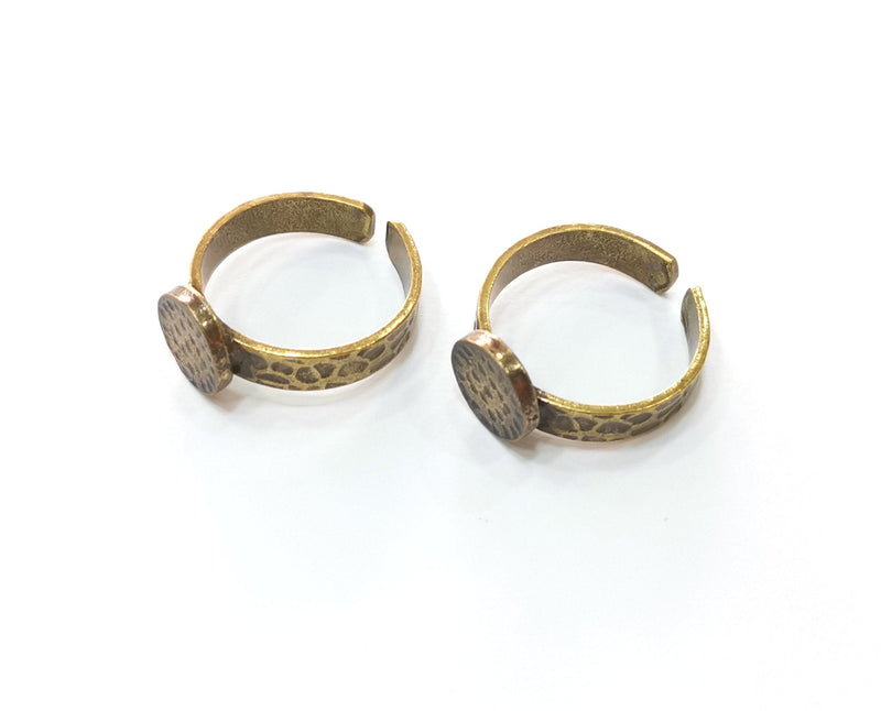 Ring Blank Setting Hammered Ring Base Bezel Ring Backs Glass Cabochon Mounting Adjustable Antique Bronze Plated Ring (10mm ) G19254