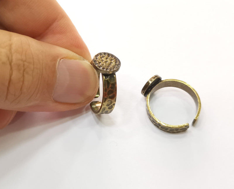 Ring Blank Setting Hammered Ring Base Bezel Ring Backs Glass Cabochon Mounting Adjustable Antique Bronze Plated Ring (10mm ) G19254