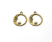 10 Moon and Star Charm Antique Bronze Plated Charm (17x14mm) G19257