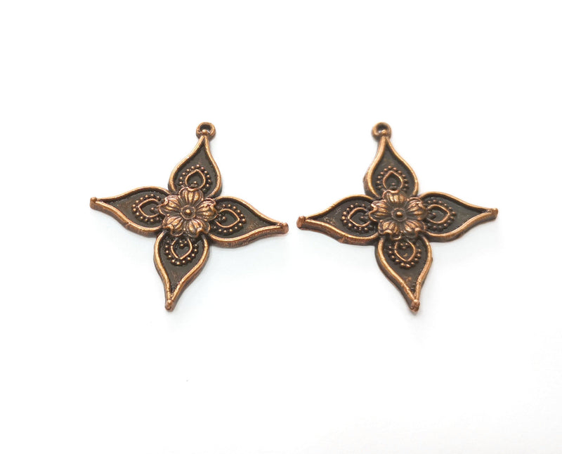 4 Copper Flower Charms Antique Copper Plated Charms (34x32mm)  G18680