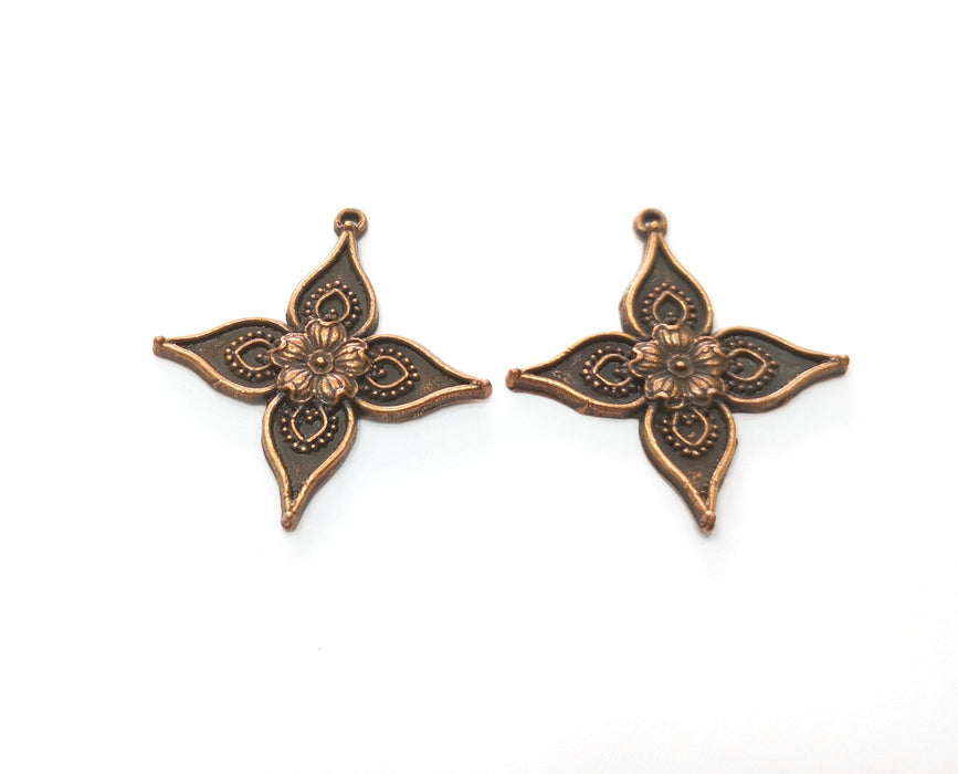 4 Copper Flower Charms Antique Copper Plated Charms (34x32mm)  G18680