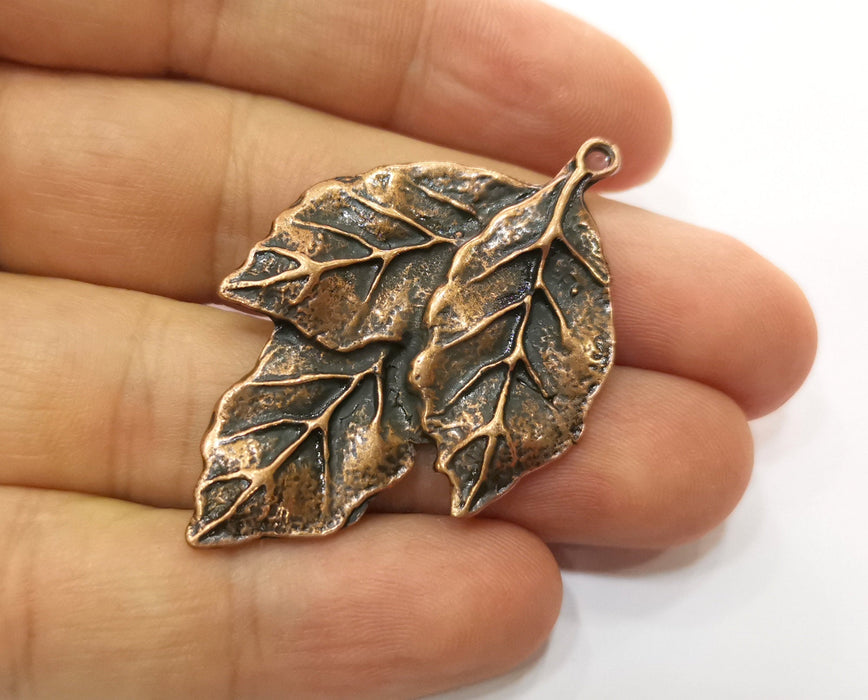 2 Leaf Charms Antique Copper Plated Charms (51x32mm) G18681