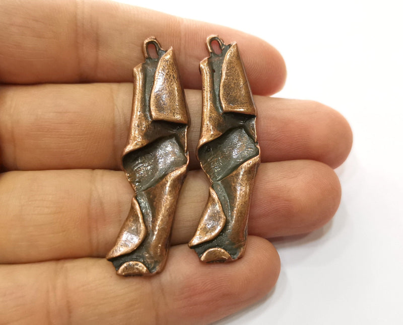 2 Copper Folded Plate Charms Antique Copper Plated Charms (51x13mm) G18688