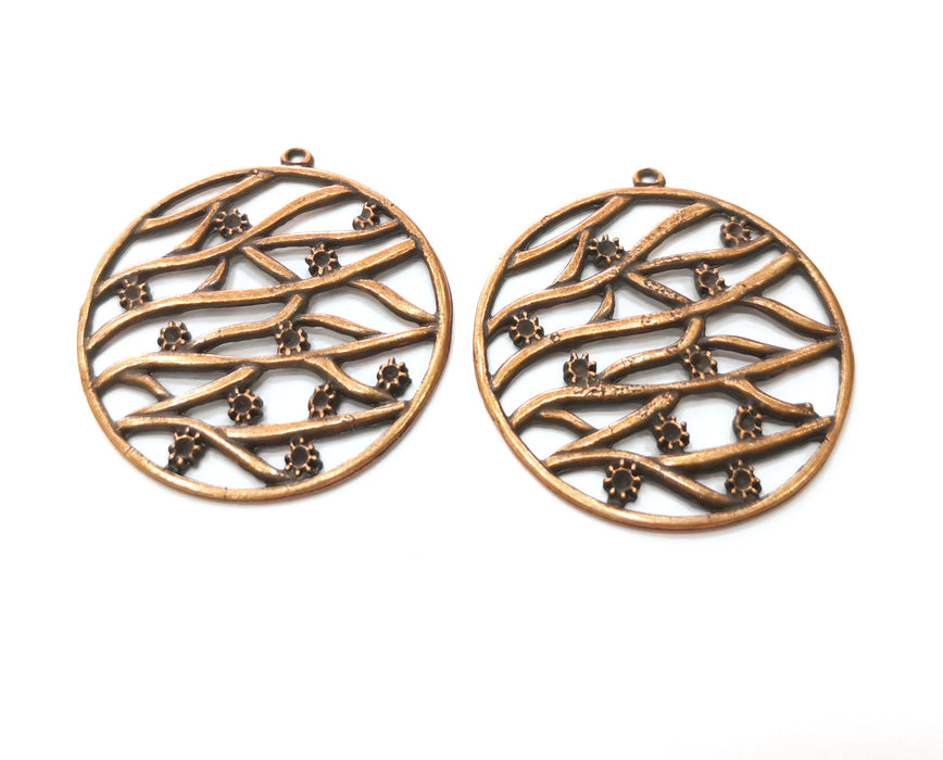 2 Flowers Charms Antique Copper Plated Charms (40x37mm)  G18691