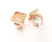 Rose Gold Ring Blank Base Bezel Settings Rose Gold Cabochon Base Mountings Adjustable Resin Ring (16x16mm Blank)  G18701