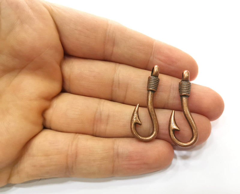 2 Copper Hook Charms Antique Copper Plated Charms (36x13mm) G18704