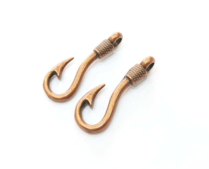 2 Copper Hook Charms Antique Copper Plated Charms (36x13mm) G18704