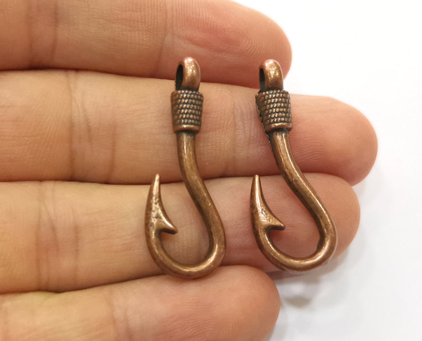 2 Copper Hook Charms Antique Copper Plated Charms (36x13mm) G18704