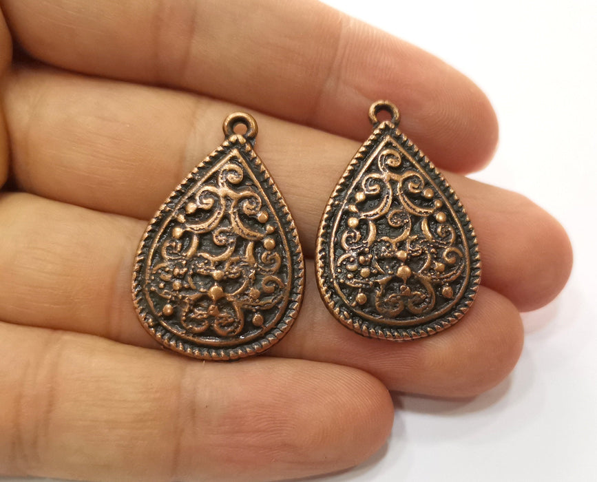2 Teardrop Charms Antique Copper Plated Charms (33x22mm)  G18705