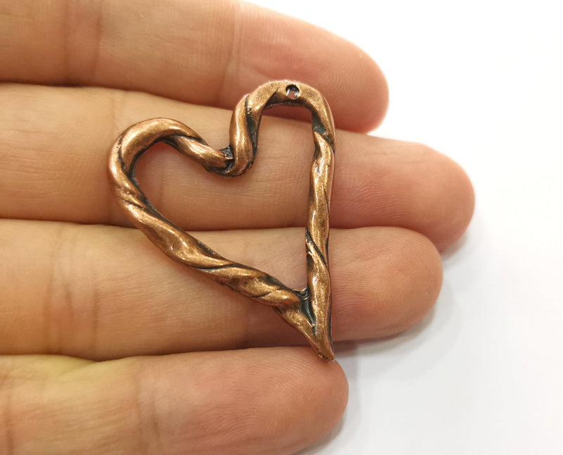 2 Heart Charms Antique Copper Plated Charms (40x34mm) G18707