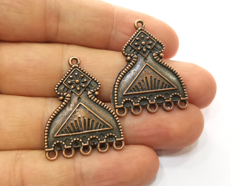 2 Copper Charms Connector with five holes Antique Copper Plated Charms (33x25mm)  G18709
