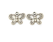 4 Silver Butterfly Charms Antique Silver Plated Charm (24x20mm) G18712