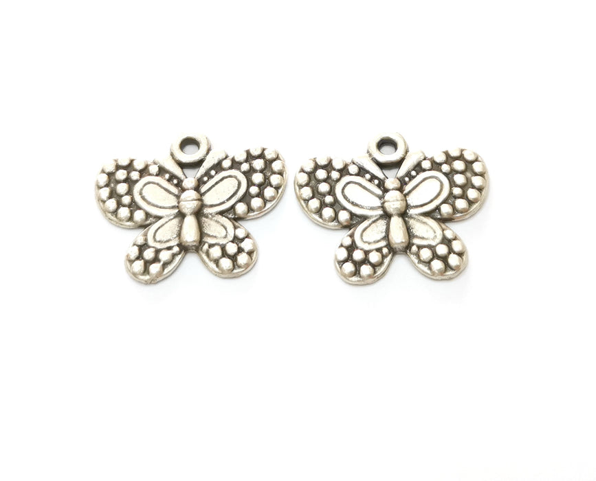 4 Silver Butterfly Charms Antique Silver Plated Charm (24x20mm) G18712